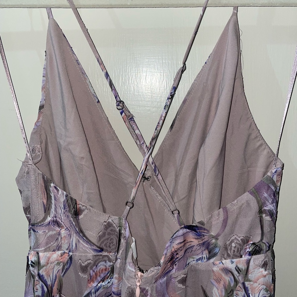Astr The Label V-Neck Printed Holland Ruffled Cascade Maxi Dress Lilac - Picture 6 of 7